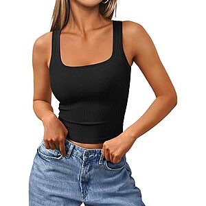 Women's Trendy Queen Cropped Ribbed Camisole Tank Top in Large (Black) $5
