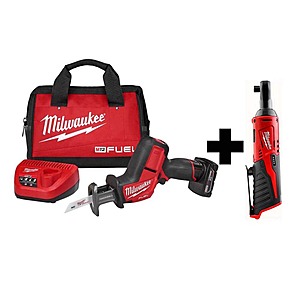 Milwaukee M12 FUEL 12V Brushless HACKZALL Reciprocating Saw Kit W/4 Ah battery,charger and M12 3/8 in.Ratchet $199 at Home Depot