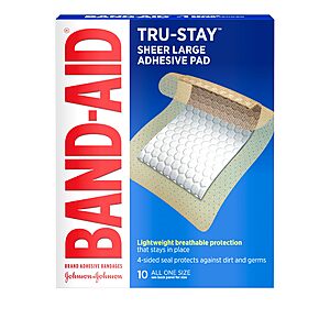 Select Accounts:10-Ct Band-Aid Tru-Stay Sheer Large Adhesive Pads $2.20 w/ S&S