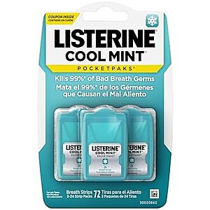 SnS,AC] $3.08 | 72-Count Listerine PocketPaks Breath Strip (Cool Mint) at Amazon