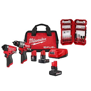 M12 FUEL 12V Cordless Hammer Drill/Impact Combo Kit (2-Tool) w/5.0Ah Battery & SHOCKWAVE Bit Set (40-Pc
