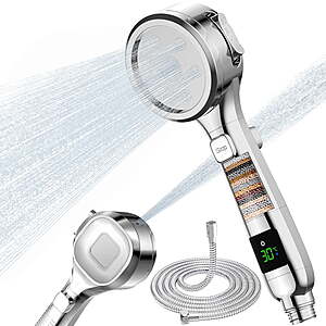 Alupssuc Handheld Showerhead w/ LED Temp.Display,Filter (Silver) $11