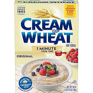 28 Ounce Cream of Wheat Original Stove Top Hot Cereal (1 Minute Cook) $3.66 w/s&s + Free Ship w/Prime or on orders $35