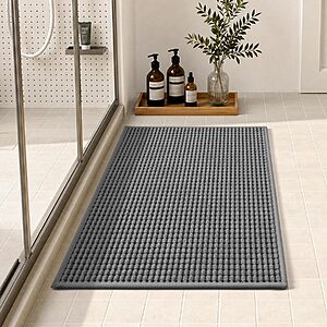 10.20 AC AMAZON Bath Mat,Absorbent Bathroom Mat Quick Dry,Thin Bathroom Rugs 16 x 24"with rubber backing GRAY