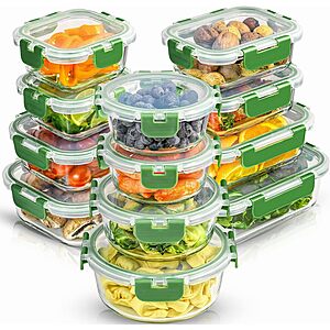 JoyJolt 24-Piece Borosilicate Glass Storage Containers w/ Lids Set (Green) $30.81 + Free Shipping w/ Prime or on $35