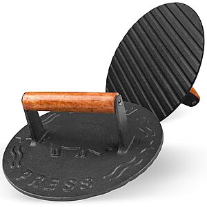 7" Bellemain Heavy-Duty Cast Iron Bacon/Burger Press w/ Wooden Handle $15