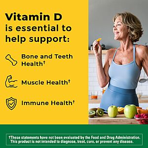 S&S] Nature Made Vitamin D3 1000 IU (25 mcg),Vitamin D Supplement for Bone,Teeth,Muscle and Immune Health Support,180 Softgels,180 Day Supply $3.99
