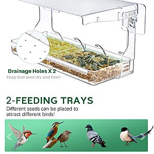 SUNALLY Window Bird Feeder for Outdoors,Clear Birds Feeders Window Mounted with Self-Adhesive Hooks,$8.72 FS PRIME