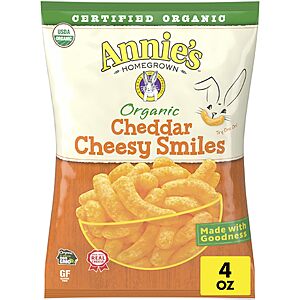 S&S,AC] $2.81:Annie's Organic Cheddar Cheesy Smiles Baked Corn Puffs,4 oz