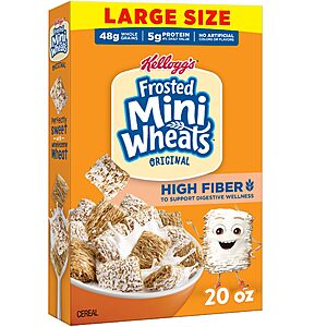20-Oz Kellogg’s Frosted Mini-Wheats Breakfast Cereal 2 for $6.81 ($3.41 each) w/ S&S + Free Shipping w/ Prime or on $35