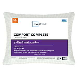 6.19 - (2 pack) Mainstays Comfort Complete Bed Pillow,Standard/Queen,White- All Positions Antimicrobial