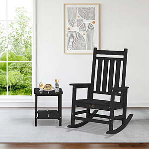 SERWALL Oversized Outdoor Rocking Chair,All-Weather HDPE Patio Rocker with Wide Armrests for Porch,Patio & Lawn,Black $99.99
