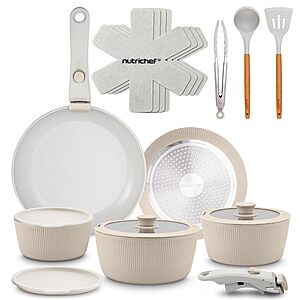 18-Piece NutriChef Ceramic Nonstick Cookware Set w/ Detachable Handles (Cream) $29.84 + Free Shipping