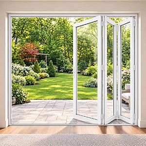 HomeDepot - ERIS 72 in.x 80 in.Right Swing/Outswing White Aluminum Folding Patio door - $2545.75