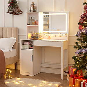 Mainstays Get Ready with Me GRWM Left Vanity Table with Lighted Mirror and Storage,White Finish,$99,FS,Walmart