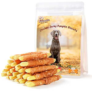 Pawmate Chicken Jerky Wrapped Pumpkin Biscuits Dog Treats,Promote Digestion Soft Chews for All Dogs,11 oz $11.99