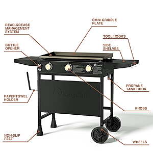 KingChii 3-Burner 27" Propane Griddles Outdoor Flat Top Gas Grill Griddle for Camping,Tailgating,BBQ,Parties,Backyard & Patio,$174.73,FS,Walmart