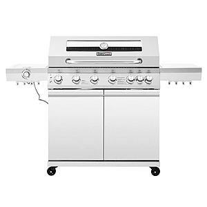 Royal Gourmet Deluxe Stainless Steel 6-Burner Gas Grill with Side & Infrared Rear Burners,LED Knobs & Glass View Window,Silver $679.99