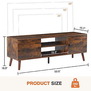 GIANNA 60" TV Stand โ 2-Cabinet Mid Century Console,Vintage Brown $47.80 + Free Shipping at Walmart.com