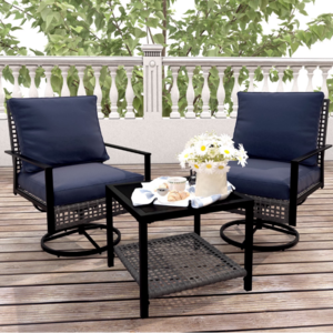 3-Pc Ainfox Patio Swivel Chair Bistro Set w/ Glass Top Table & Cushions (Various Colors) $156 + Free Shipping