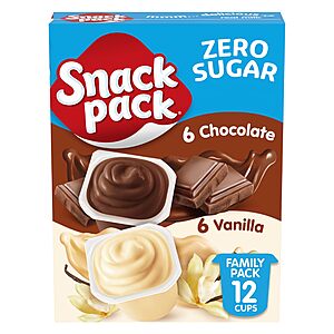 2.77 S&S CLIP Q Snack Pack Zero Sugar Chocolate and Vanilla Flavored Pudding Cups,3.25 oz.,12-Count Family Pack AMAZON