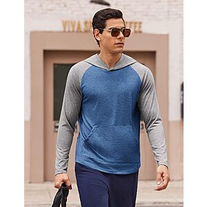 PINSPARK Men's Lightweight Hoodies Casual Long Sleeve Pullover Sweatshirts Activewear Kangaroo Pocket for Fall Running Workout Gym,Grey+Navy,Large $9.99