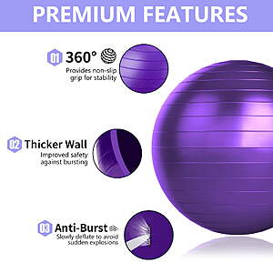 18 FS Walmart+ by cyrico Exercise Ball Yoga Ball,75cm Large Anti-Burst Gym Grade Birthing Ball for Pregnancy,Fitness,Balance,Pilates and PT,with pump