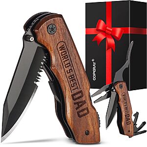 7.6" Wood Handle Pocket Knife w/ 440C Stainless Steel Blade (World's Best Dad) $4.99 + Free Shipping w/ Prime or on $35