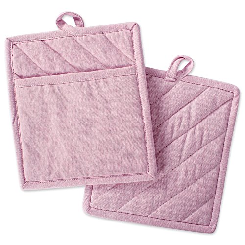DII 100% Cotton Solid Chambray...Set,Potholders,Rose,2 Piece