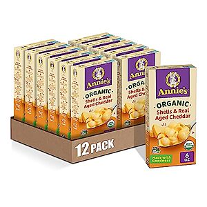 [S&S] $12.49*: 12-Pack 6-Oz Annie’s Shells Real Aged Cheddar Organic Mac and Cheese Dinner at Amazon ($1.04 each)