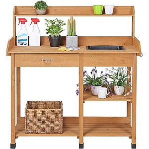 Topeakmart Wooden Potting Bench w/ Removable Sink,Drawer & Shelves $79 + Free Shipping