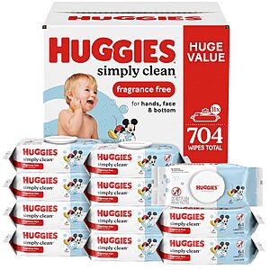 Select Accts:11-Pk 64-Ct Huggies Simply Clean Unscented Baby Diaper Wipes $14 w/ S&S
