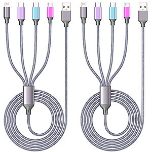 Charging Cable 4ft 2Pack 4 in 1 Charger Cord,Doub Tyep-C Rapid Cable $4.99