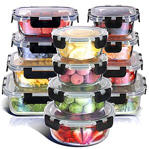 27.73:Nestl 24pc Glass Food Storage Containers,12 Airtight & Freezer Safe,Black Lids,Meal Prep for Pantry & Lunch at Amazon