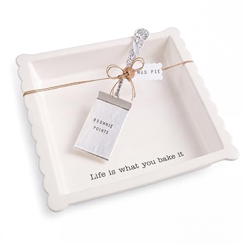 Mud Pie Ceramic Brownie Pan Se...r Desserts,Bars,Gifts,White