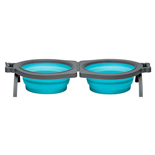 Loving Pets 73807992:Travel Double Diner Dog Bowl,Blue Md