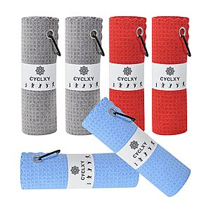 [Prime] 6-Pieces 16" X 16" CYCLXY Golf Bag Towels w/Carabiner Clip (Gray/Blue/Red) $3.18 + Free Shipping