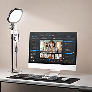 PQRQP Ring Light for Desk,Soft Lighting for Zoom & Video Calls,Selfie Light with Stand & Phone Holder,CRI 97+ Webcam Light for Recording,Streaming,Home Office $15