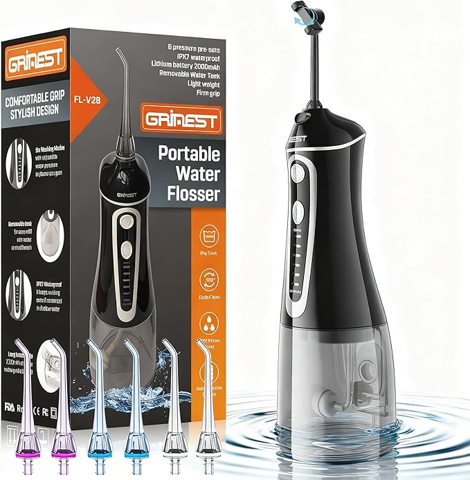 Grinest Cordless Water Dental Flosser w/ 6 Nozzles